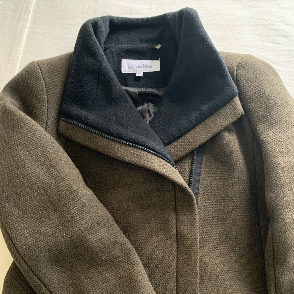 Calvin Klein Asymmetrical Green Pea Coat